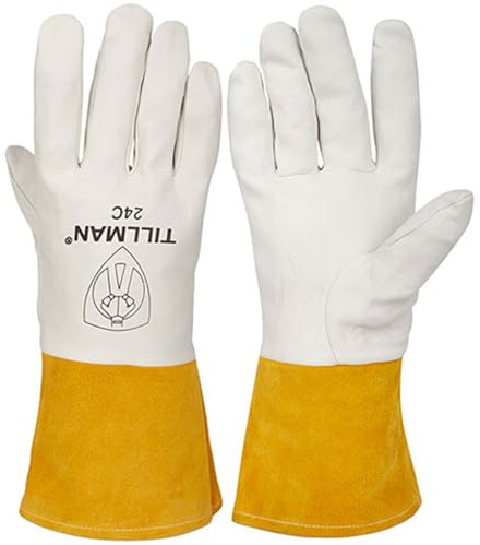 John Tillman X-Large 14 12 Pearl and Gold Premium Top Grain Kidskin Unlined TIG Welders Gloves with 4 Cuff and Kevlar Thread Locking Stitch (Carded) (TIL24CXL)