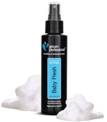 GROOM PROFESSIONAL Baby Powder Dog Cologne Spray - Dog Perfume Spray - Ideal for Smelly Dogs - Familiar Baby Powder Scent- Contains Chamomile to Soothe Sensitive Skin, 100ml