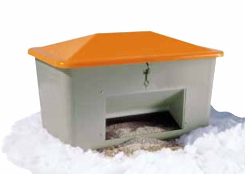 GFK-Streugutbehälter 400L = 1200x800x​720mm grau/orange mit Entnahmeöffnung