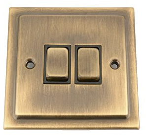 Light Switch 2 Gang 2 Way 10 Amp - Victorian - Antique Brass