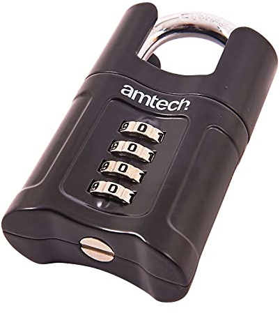 Amtech 50 mm 4-siffrigt kombinationshänglås, 8 mm härdat stålbygel med skyddad design, för att säkra bagage, skåp och verktygslådor.
