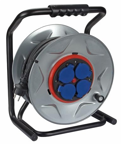 Perel Carrete de cable profesional, uso interior y exterior, resistente a las salpicaduras (IP44), 4 capturas con tierra francesa, sistema anti-ajuste, protección térmica, 40 m, 3g2.5, gris/negro