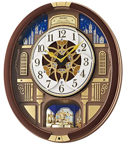 SEIKO QXM362BRH 18 Melodies in Motion Rotating Pendulum Wall Clock