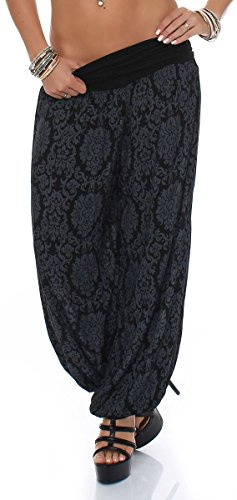 Malito - Damen Pumphose mit Yoga Muster - Haremshose zum Tanzen & Chillen - Lange Aladinhose - Freizeithose 7198 OneSize (schwarz)