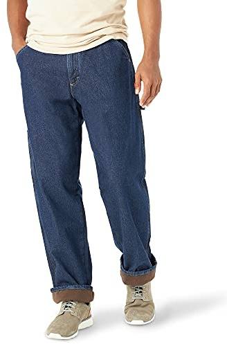 Wrangler Authentics Men's Fleece Lined Carpenter Pant Casual, Dark Indigo, 32W / 30L