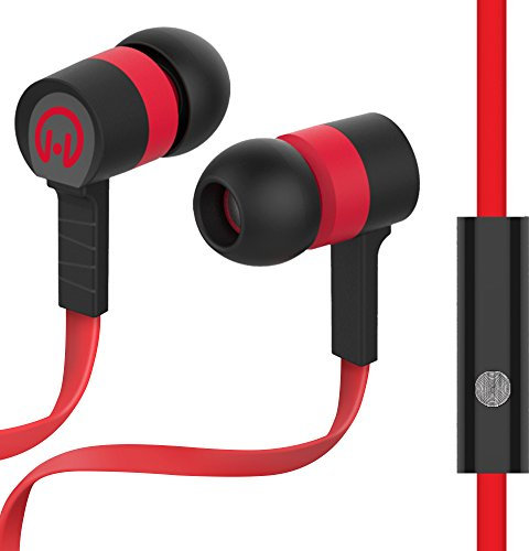 HyperGear Low Rider Wired Earphones With Microphone. Comfort-fit Ear Gel To Block Out Noise and Seal In Sound. Durable Tangle-Free Cable For Hands-free Calls & Music (Red/Black)
