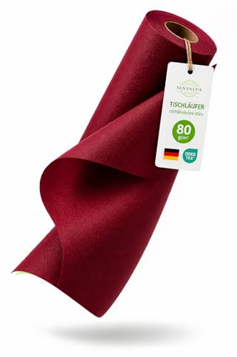 Sensalux Tischläufer Vlies 30 cm x 25 m Bordeaux, abwaschbar | wasserabweisend, stoffähnliches Tischband, OEKO-TEX, Party Hochzeit Catering Event