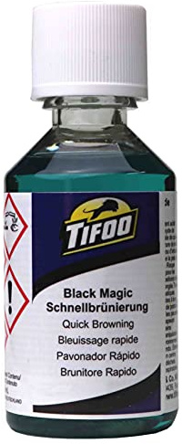 Tifoo Streich-Brünierung Black Magic (50 ml) Kaltbrünierung Brüniermittel Konzentrat – Schnellbrünierung zum einfach selbst brünieren - Stahl, Eisen, Guss und Waffen schwärzen