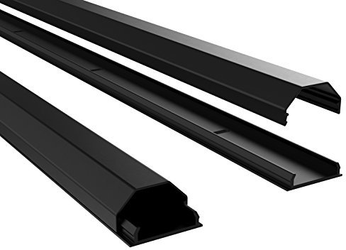 RICOO Kabelkanal aus Aluminium Universal Z0100-B Kabelführungssystem für Fussboden und Wand Wandleiste Kabelklemme Oberputzinstallation Kabelrinnen Leitungskanal, Schwarz