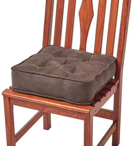HOMESCAPES Brown Dining Chair Booster Cushion Large Firm 40cm Square Seat Pad with Supportive 10cm Thick Lift Soft Chocolate Faux Suede Cushion For The Elderly, Post-Operative and Pregnancy