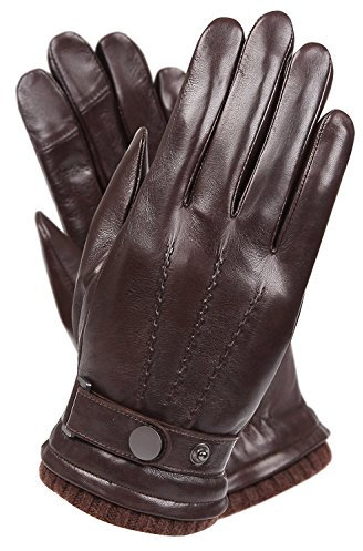 WARMEN Men's Texting Touchscreen Winter Warm Leather Driving Gloves (8, Black)