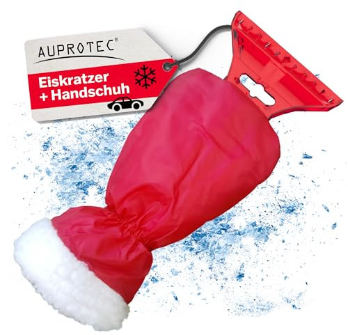 AUPROTEC Grattoir à Glace avec Gant raclette Pare Brise, Doublure chauffante, Bande élastique enserré, Couleur: Rouge