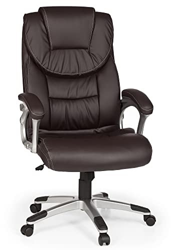 AMSTYLE Bürostuhl Madrid Kunstleder Braun ergonomisch mit Kopfstütze, Design Chefsessel Schreibtischstuhl mit Wippfunktion, Drehstuhl hohe Rücken-Lehne X-XL 120 kg