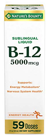 Nature’s Bounty Vitamin B12 5000 mcg Sublingual Liquid, Cardiovascular Health & Cellular Energy Support, 2 Fl Oz (1 Count)