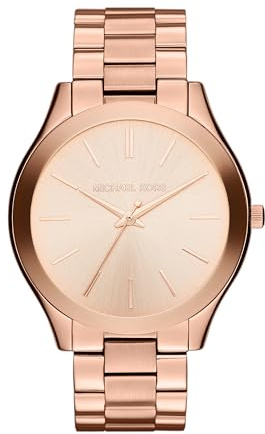 Michael Kors Orologio Slim Runway da donna, movimento al quarzo a tre lancette da 42 mm con cinturino in acciaio inossidabile, 42 mm, Tono oro rosa e rosa chiaro