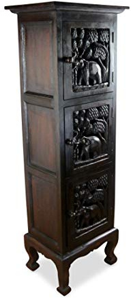 livasia Asiatischer Schrank aus Massivholz – 40x30x150cm – Handgeschnitztes Highboard aus Akazienholz, Kommode mit Einzigartigem Design, Nachhaltig & hochwertig