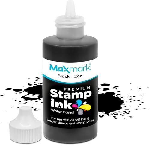 MaxMark Premium Refill Ink with Control Tip Bottle for Self-Inking Stamps, Black Color - 2 oz.
