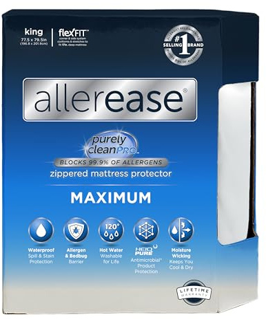 Aller-Ease Maximum Allergy Mattress Protector, Polyester, White, King