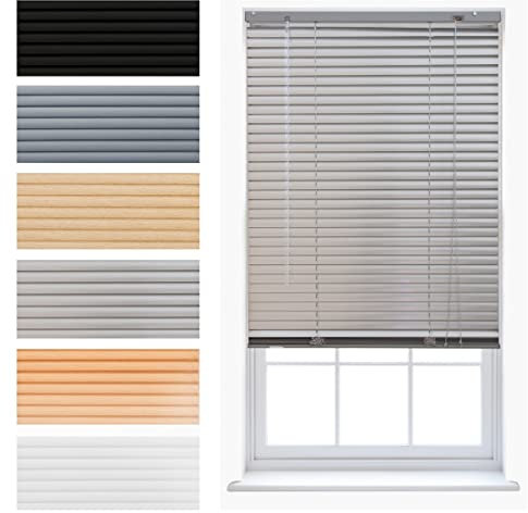 FURNISHED Venetian Blinds Window Venetian Blind Easy Fit PVC Shutters Trimmable Shades for Home Kitchen Windows Treatment Shutters 25mm Slats Complete Child Safe Fittings - Silver 45W x 150L cm