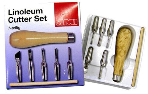 445794 - 7-teiliges Linolschnitt-Set / Linolmesser-Set mit Holzgriff, echt gutes Teil mit dem man sehr gut arbeiten kann!