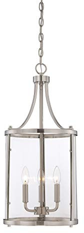 Savoy House 7-1040-3-SN Penrose Traditional Clear Glass Cylinder Pendant, 3-Light 180 Total Watts, 26 H x 12 W, Satin Nickel
