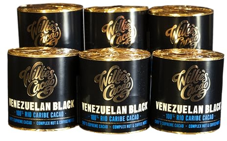 Willie's Cacao - 100% Cacao - Venezuelan Black 100% Rio Caribe Cacao - 180g x 6 - Nutty Coffee Notes - For Cooking, Baking, Drinks - Vegan & No Added Sugar