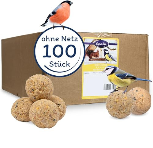 Lyra Pet® | 100 Meisenknödel ohne Netz à 90 g = 9 kg | Vogelfutter für das Ganze Jahr | Energielieferant für Wildvögel | Mineralstoffreiches Wildvogelfutter | Fetthaltig & Nährstoffreich