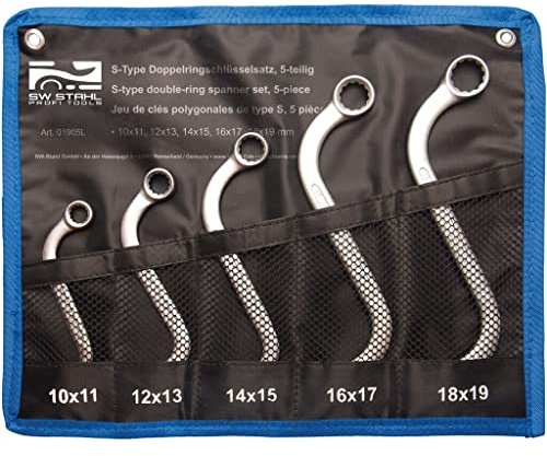 SW-Stahl 01905L Lot de 5 clés polygonales doubles de type S 10-19 mm - Forme en S - 12 pans - Spéciale pour les endroits lourds - Jeu de clés polygonales - Jeu de clés à molette