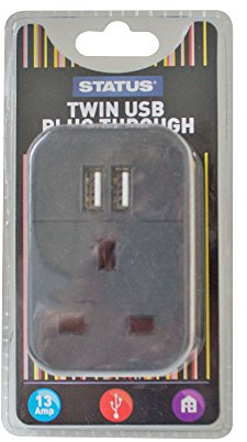 STATUS Multi USB Plug Adapter Black | 2 Port USB Adaptor Plug Through | S2USBPTABL1PK3