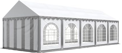 4x10 mTendone per feste PREMIUM PVC grigio-bianco 100% impermeabile Gazebo da giardino Tendone da esterno Tenda party