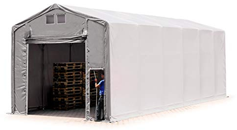 TOOLPORT Tente de Stockage 6x12m Hangar de Stockage, 4m Hauteur de côté, bâche PVC PRIMEtex 2300 N, imperméable Gris, avec Porte à Traction