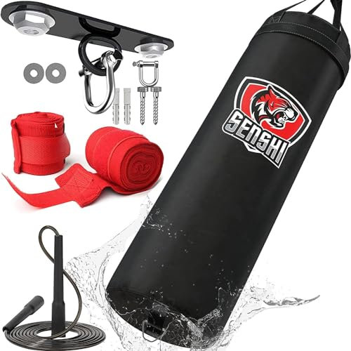 Outdoor Boxsack 3, 4, 1,5 m für Boxen, MMA, Muay Thai Boxhandschuhe, Springseil & Halterung Set für Kinder & Erwachsene (ungefüllt, M)