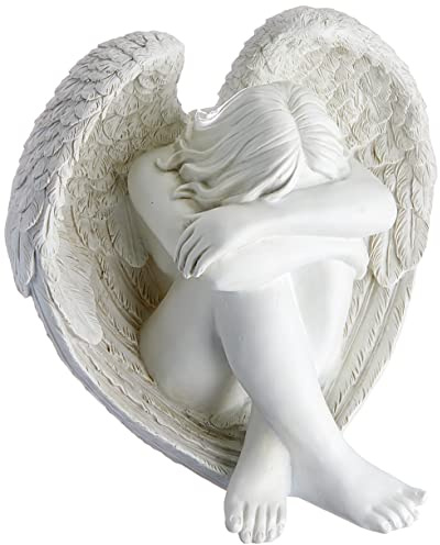 Design Toscano JQ6366 Statue d’Ange Solitude sereine Blanc Cassé 28 x 35,5 x 32 cm