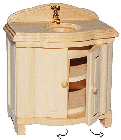 alles-meine.de GmbH Waschschrank mit Waschbecken - aus Holz - Miniatur für Puppenstube - Maßstab 1:12 - Türen Lassen Sich öffnen - Puppenhaus Puppenhausmöbel - Badezimmer Badezim..