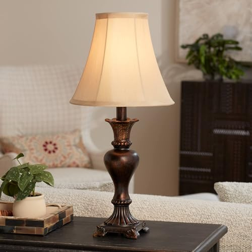 Regency Hill Xavier Traditional Accent Table Lamp 21 High Warm Bronze Brown Urn Footed Base Natural Tone Bell Shade Decor for Living Room Bedroom House Bedside Nightstand Home Office
