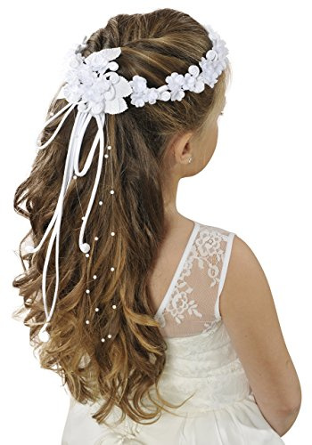 deine-Brautmode Haarkranz Kommunion Haarschmuck B1 - Trendig und elegant, Einheitsgröße, Durchmesser 16 cm, Weiß, für Mädchen (Kinder, weiblich), 1 Stück