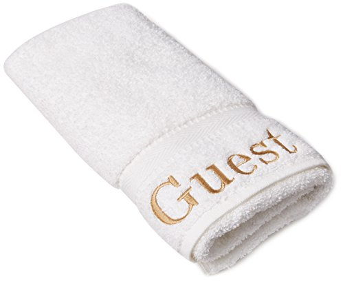 LINUM Home Textiles Besticktes Gästehandtuch, 2 Stück, Weiß/Gold