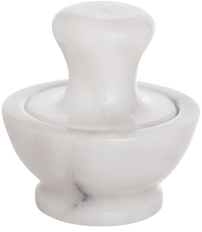 HIC Mortero y Pestle especias molinillo de hierbas Picadora Set, Solid Carrara mármol, 4 pulgadas x 2.5 pulgadas Champiñón 3.8 x 4 blanco
