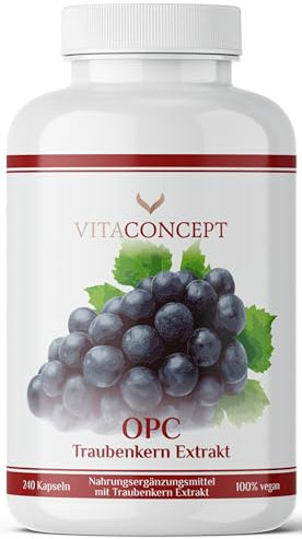 Vitaconcept I OPC Traubenkernextrakt I 240 hochdosierte Kapseln I 95% reines OPC aus französischen Weintrauben I vegan I laborgeprüft