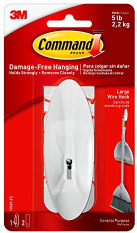 Command Large Wire Hook, White - 1 Hook and 2 Adhesive Strips - Removable and Suitable for Various Surfaces - Damage Free Hanging - Holds up to 2.2kg