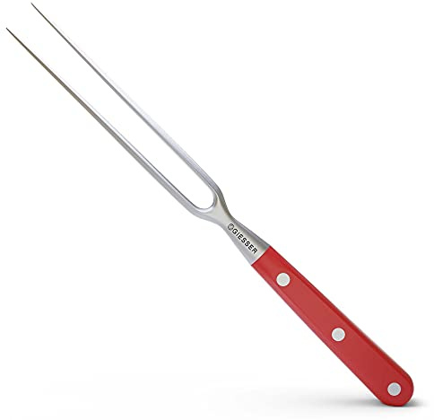 Giesser seit 1776 - Made in Germany - Tranchiergabel geschmiedet rot Skyline Red, 18 cm, Griff genietet, deutsche Krückengabel, rostfrei, Fleischgabel mit Zinken
