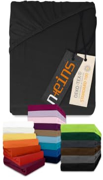 npluseins Lenzuolo con angoli classico in jersey - tanti colori e misure - 100% cotone 159.192, 140-160 x 200 cm, nero