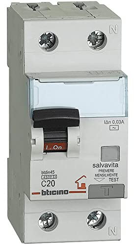 Bticino GC8813AC20 Btdin-Rs Interruttore Magnetotermico Differenziale Ac 1P+N 30Ma 20A 4500