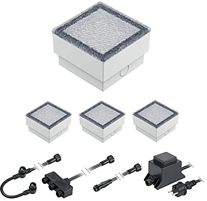ledscom.de LED Pflaster-Stein Gorgon Boden-Einbauleuchte für außen, 10x10cm, 12V, warm-weiß 4er Set