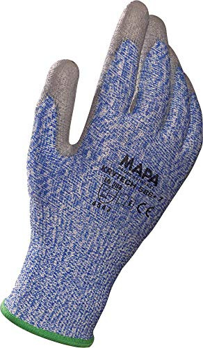 KRYTECH 586 High Cut Resistant Gloves, Level 5 Cut Protective Safety Work Gloves Construction Automotive Maintenance Mechanical Glass Industry, Blue Size 8 Medium (1 Pair)