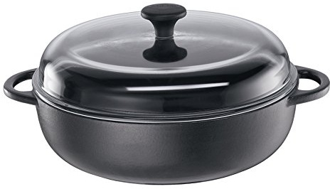 Küchenprofi Padella contadina alto con coperchio in vetro 24 cm Provence, Ghisa, nero, 24 x 24 x 6.5 cm