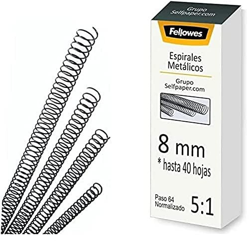Fellowes Metallspiralen für Bindemaschine, 5:1, 59 Löcher, Schwarz, 25 Stück 8 mm schwarz