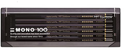 Tombow Bleistift MONO 100 2B, 12er-Set, hochwertige Graphitmine mit hoher Dichte, intensiver Kontrast, ideal zum Zeichnen und Schreiben [MONO-100-2B]