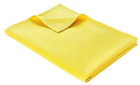 WOHNWOHL® Coperta leggera in cotone waffle piqué (150x200 cm) • Plaid estivo 100% cotone • Coperta da divano leggera • Facile da lavare • Copriletto decorativo • Colore: Giallo