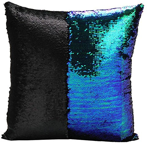 Freestyle Reversible Color Change Sequin Throw Pillow Cases Covers in Two-Tone, Mermaid Green and Black, 16x16, Creative Decorations on Sofas/ Armchairs/ Beds/ Floors/ Cars